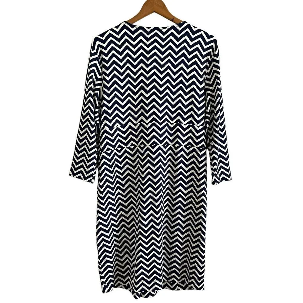 Talbots Chevron Print Belted Slinky Dress XLP Navy Jersey Office Nautical Coast - Picture 3 of 13
